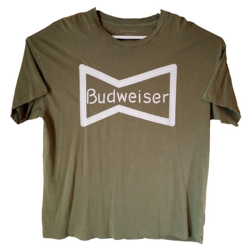 American Eagle Mens Shirt Military Green XL Budweiser Short Sleeve Crew Neck Tee